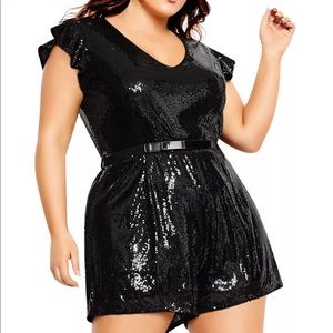 City Chic Black Sequin Romper Plus Size XS
